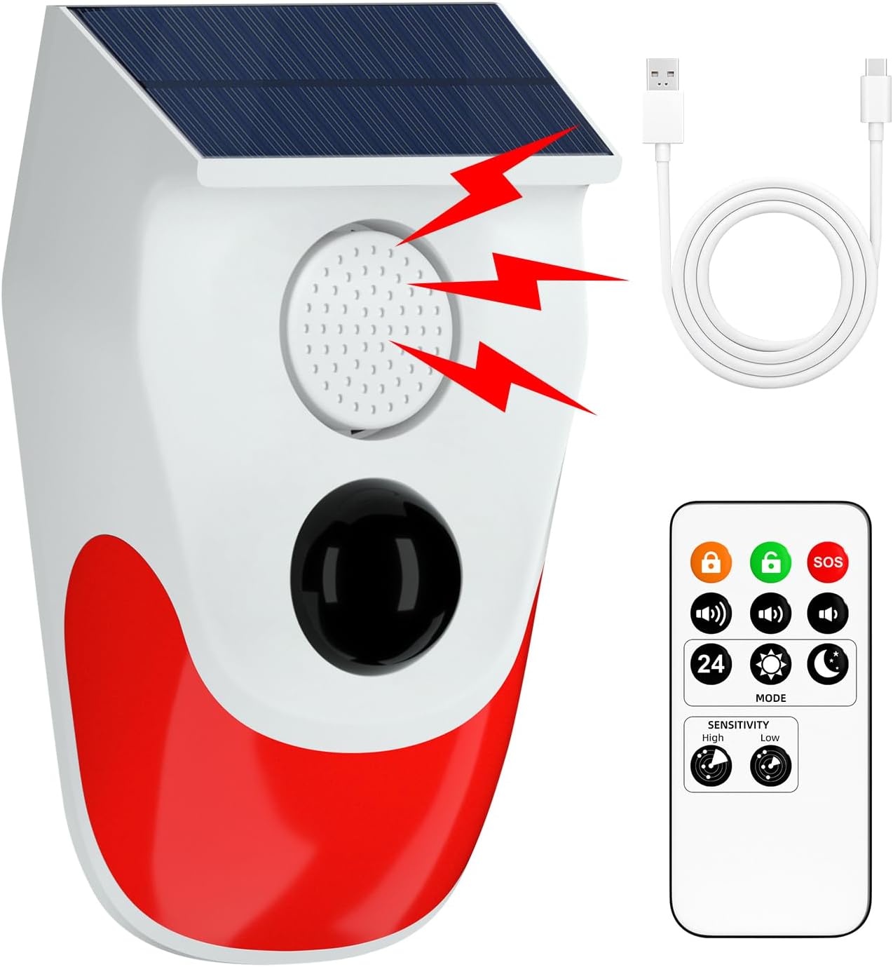 Home Security Lights Outdoors - مستشعر الحركة الشمسية إنذار خارجي، حساسية