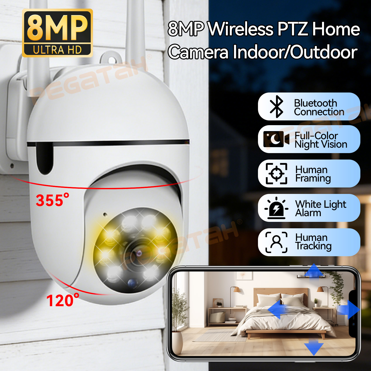 Home Security Lights Outdoors - 8MP 2.4G واي فاي IP كاميرا